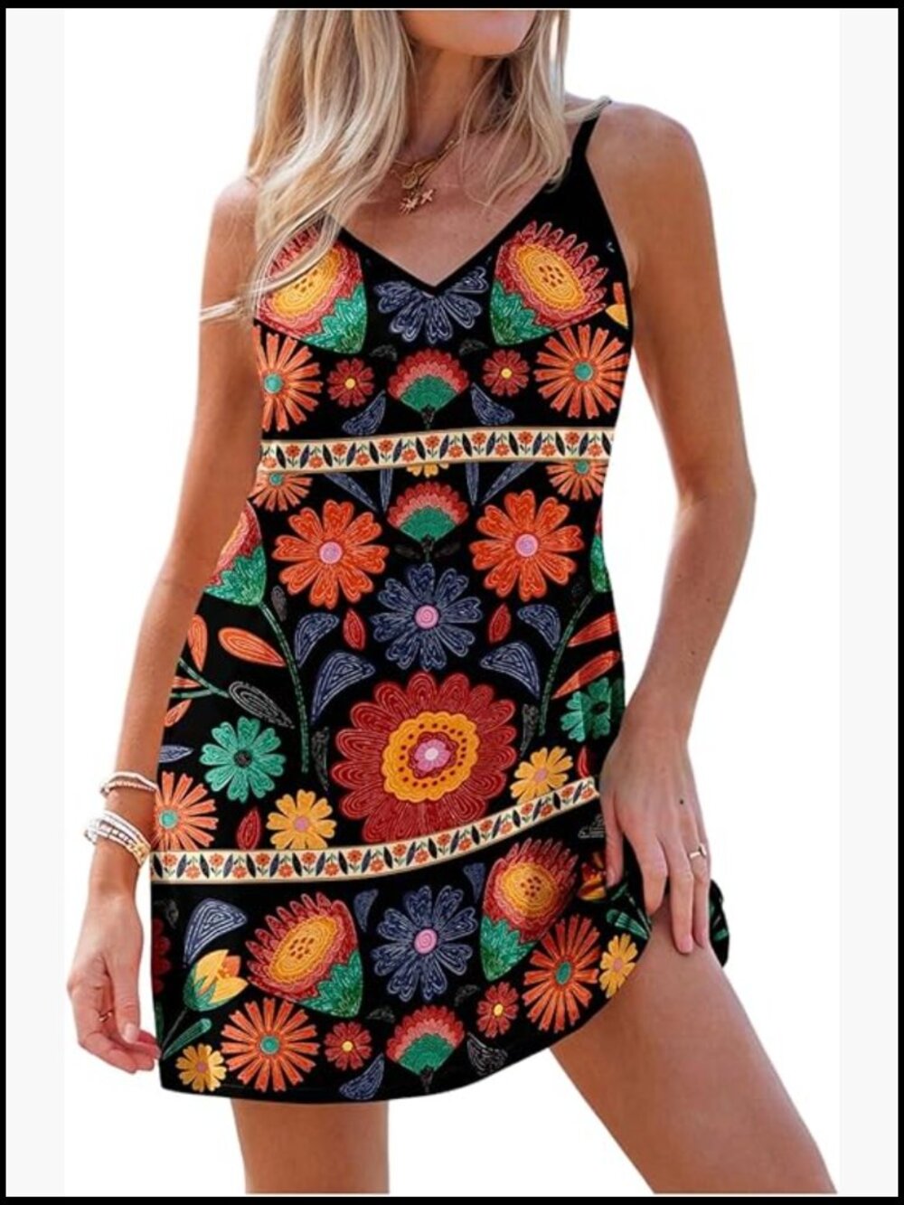 Floral Print V-Neck Spaghetti Strap Cami Short Dress
